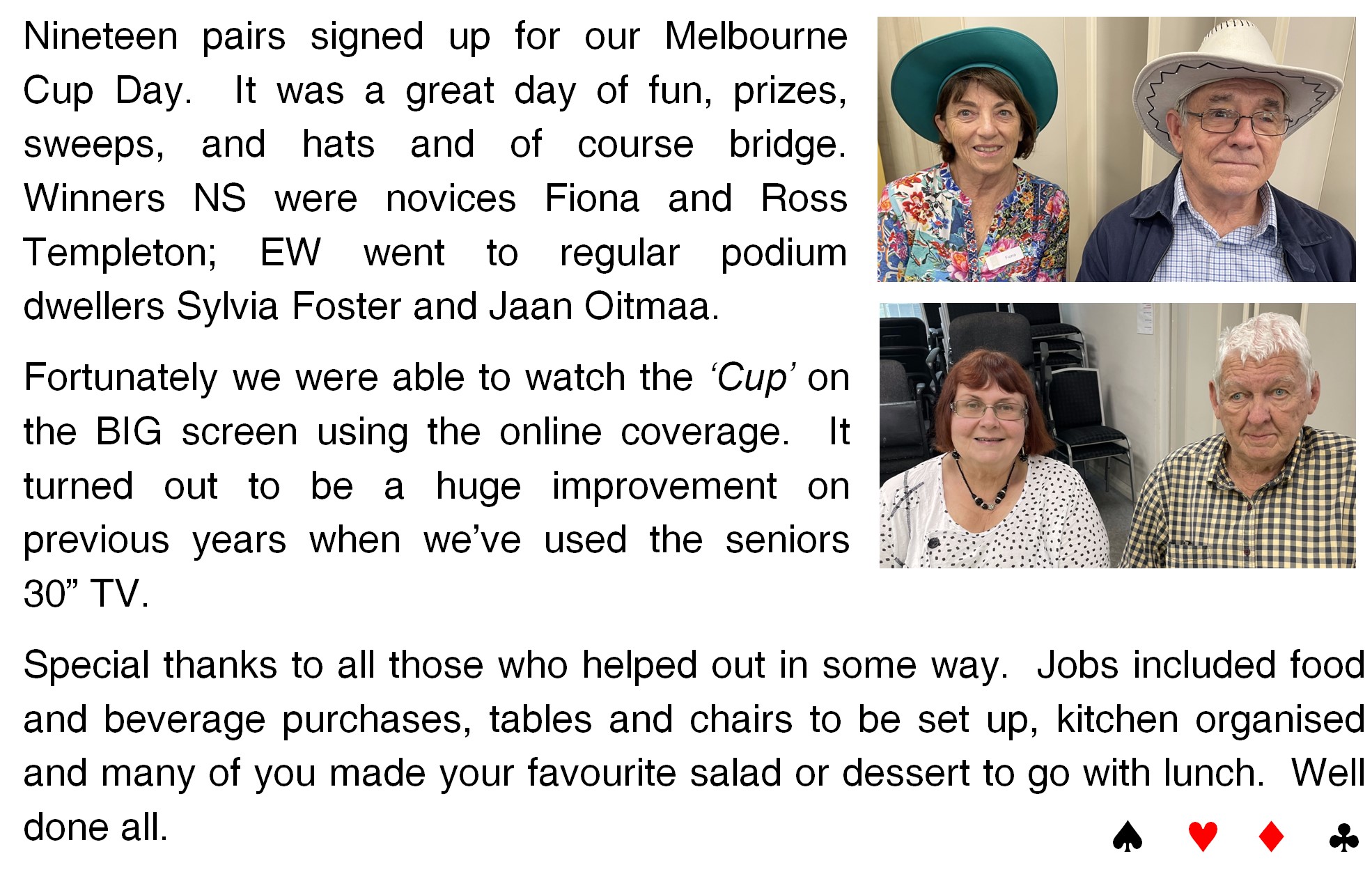 Melbourne Cup 2024 Brisbane Water Bridge Club Woy Woy